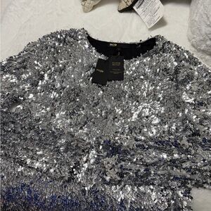 Maje Glittering Silver Sequin Blouse